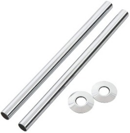 Chrome 300mm Radiator Pipes and Collars (Pair)