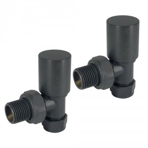Angled 1 x 15mm Anthracite Round Head Radiator and Towel Rail Manual Valves - Pair
