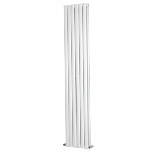 Vertical Column Designer Radiator Oval Flat Panel Double White 1600 x 355mm - Modern Central Heating Space Saving Radiators - Perfect for Bathrooms, Kitchen, Hallway, Living Room