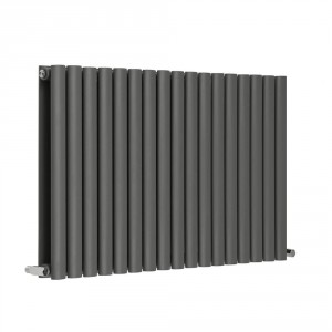 Horizontal Column Designer Radiator Oval Flat Panel Double Anthracite 600 x 1004mm - Modern Central Heating Space Saving Radiators - Perfect for Bathrooms, Kitchen, Hallway, Living Room