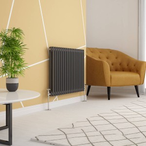 Warmehaus - Traditional Cast Iron Style Anthracite Double Column Horizontal Radiator 300 x 830mm - Perfect for Bathrooms, Kitchen, Living Room