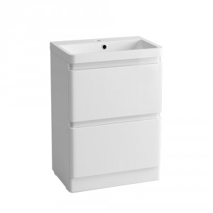 600mm Gloss White Floor Standing 2 Drawer Vanity Unit Basin Bathroom Storage Furniture