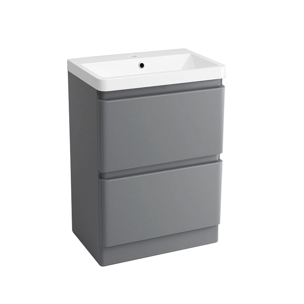 NRG White 600mm Bathroom Floor Vanity Sink Unit 2 Drawer Furniture with Free Mirror 