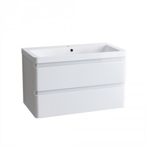 800mm Gloss White Wall Hung 2 Drawer Vanity Unit Basin Bathroom Storage Furniture
