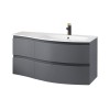 Gloss Grey Bathroom Vanity Basin Unit Wall Hung Right Curved Drawer Storage Cabinet Furniture 1000mm