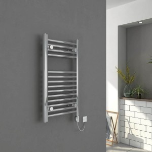 Bergen 700 x 400mm Straight Chrome Electric Heated Thermostatic Towel Rail 