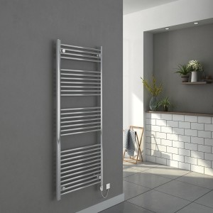 Bergen 1500 x 600mm Straight Chrome Electric Heated Thermostatic Towel Rail