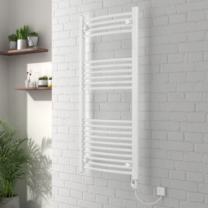 Vienna 1200 x 500mm Curved White Electric Heated Thermostatic Towel Rail