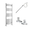 Fjord 1200 x 500mm Electric Manual Curved Chrome Heated Towel Rail - Includes Straight Valves