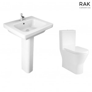 RAK-Resort Maxi Close Coupled Closed Back Rimless Toilet & 550mm Basin Cloakroom Suite