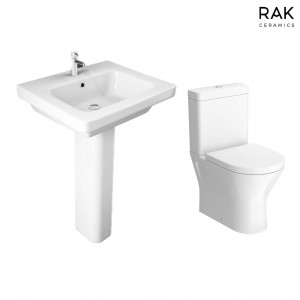 RAK-Resort Mini Close Coupled Closed Back Rimless Toilet & 550mm Basin Cloakroom Suite