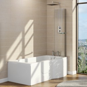 Lockwood 1675mm Left Hand Easy Access P Shape Walk In Shower Bath with Screen