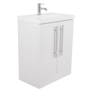 Vitalise Bathroom 600 Floor Standing Vanity Unit, Basin & Mirror- White