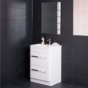 Homely Bathroom 600 Floor Standing Vanity Unit, Basin & Mirror- Round corner, white