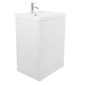 Tonic Bathroom 600 Floor Standing Vanity Unit, Basin & Mirror - White 