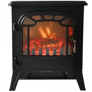 VRUC - Electric Fireplace Black Stove Free Standing Flame Effect - 1800W 