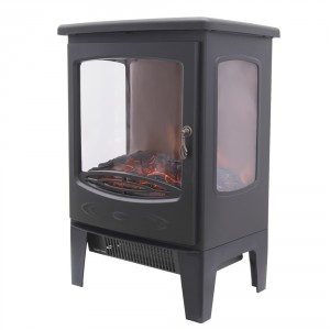 Vruc Turin - Electric Fireplace Black Stove Free Standing Flame Effect - 1800W 