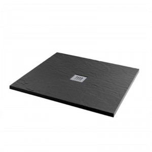 Aquariss - Jet Black Slate Effect Square Shower Tray - 900 x 900mm - Includes Fast Flow Grill Waste