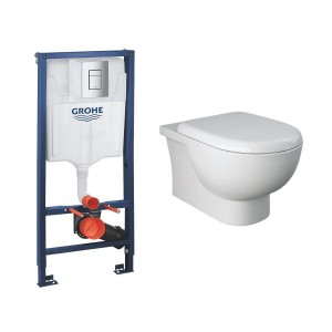 RAK-Tonique Wall Hung Toilet with Soft Close Seat & Grohe Frame with Cistern