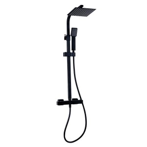 Kartell K-VIT Nero Square Thermostatic Bar Shower With Overhead Drencher and Sliding Handset - Black
