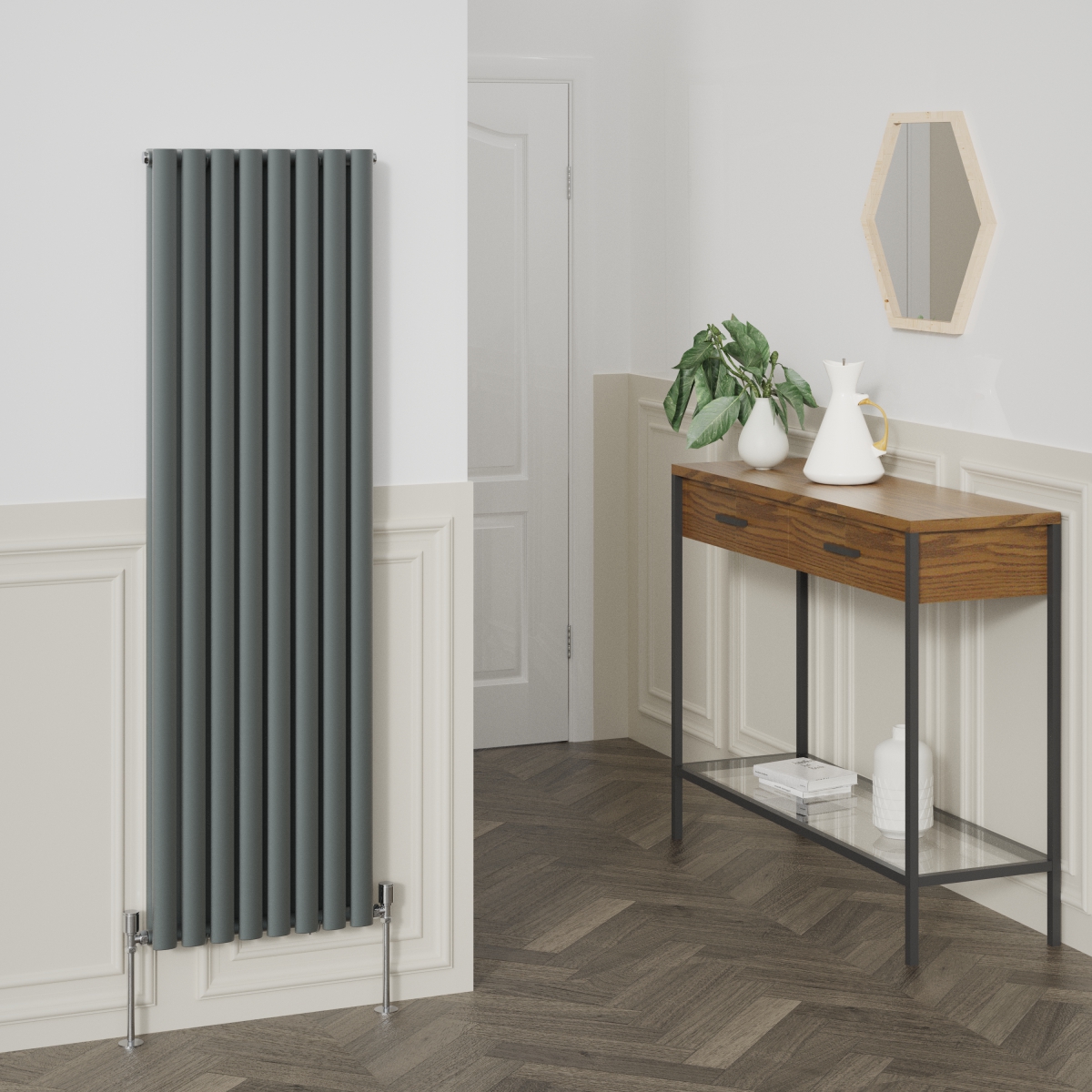 Norden 1600 x 473mm Anthracite Double Oval Tube Vertical Radiator