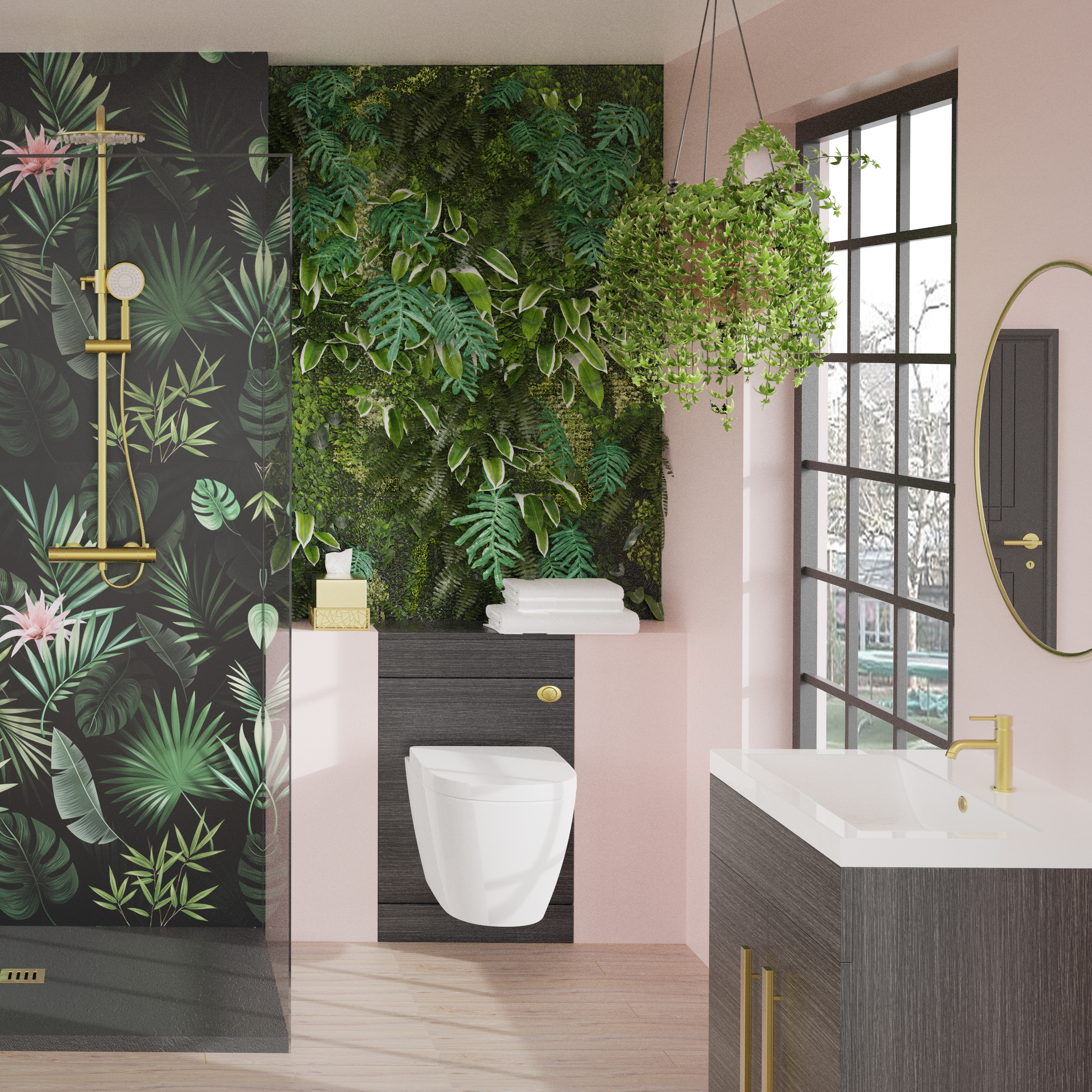 Bromelia Wall Panels In A Tropical Themed Bathroom